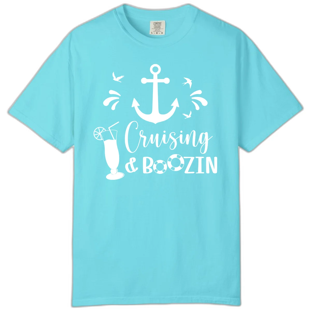 Cruising & Boozin Anchor Comfort Color T-Shirt in Lagoon Blue