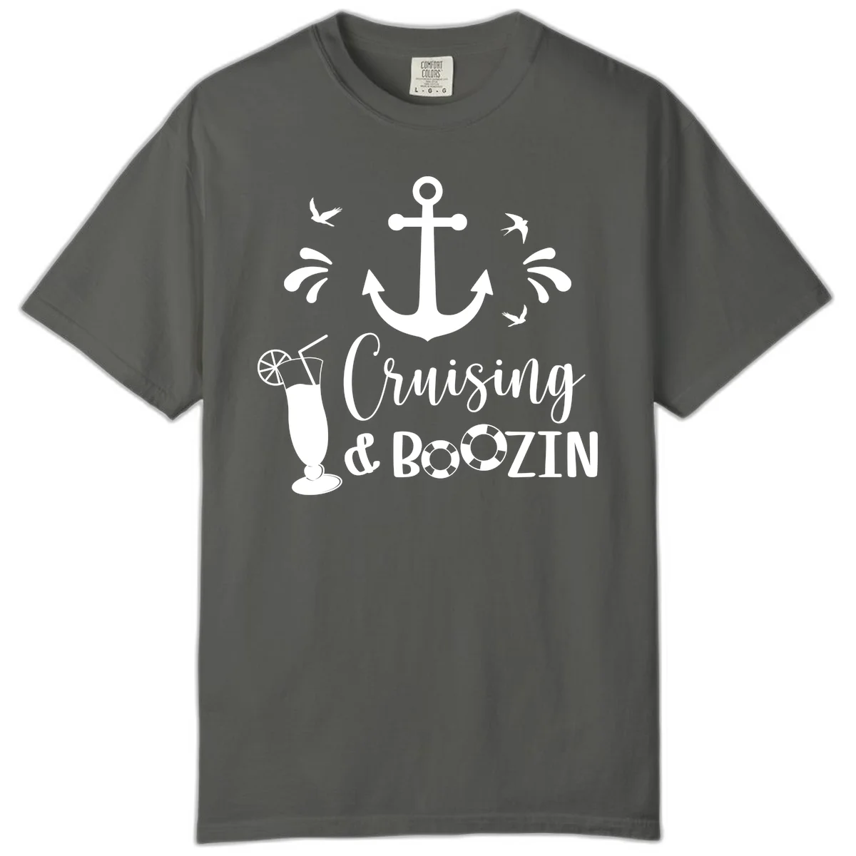 Cruising & Boozin Anchor Comfort Color T-Shirt in Pepper