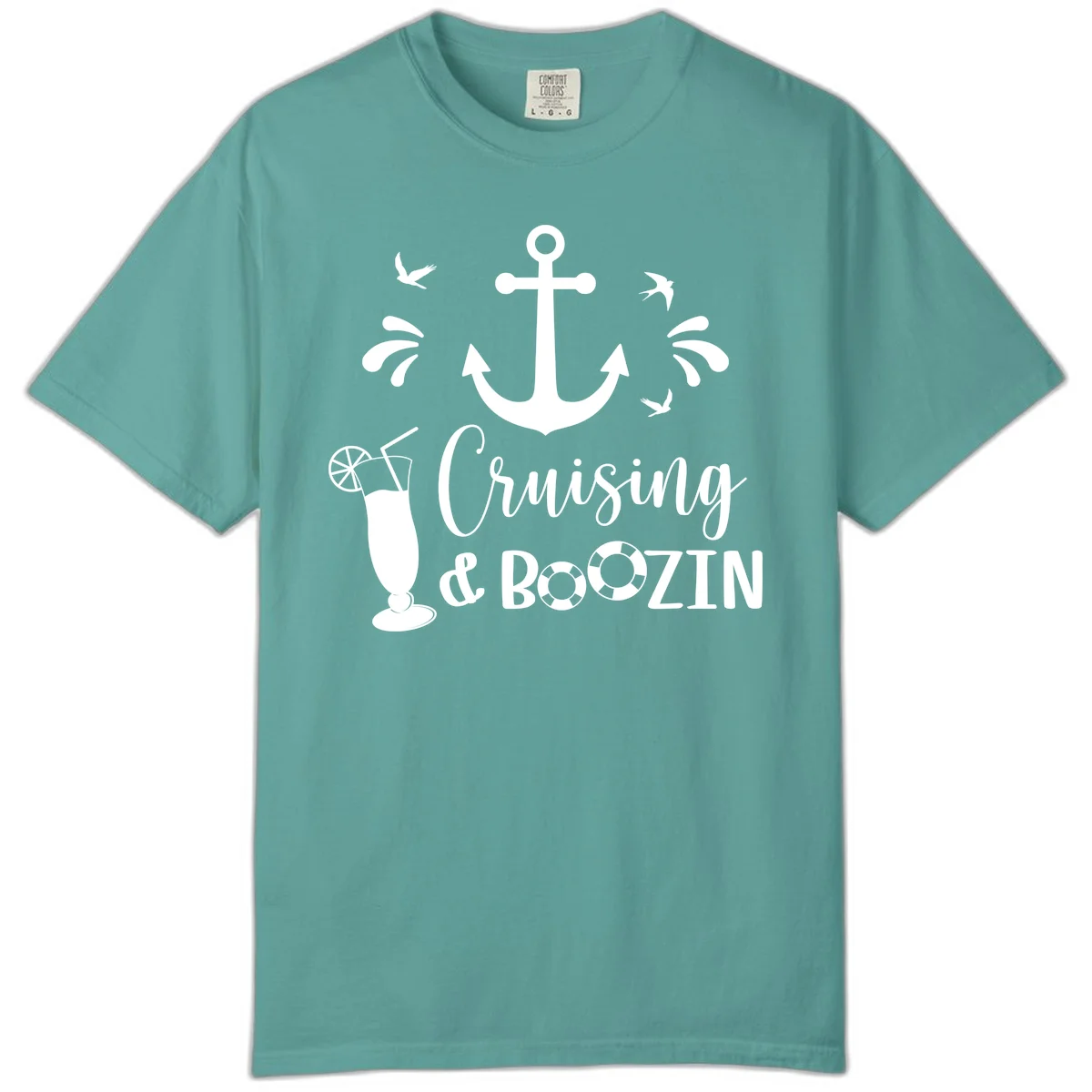 Cruising & Boozin Anchor Comfort Color T-Shirt in Seafoam