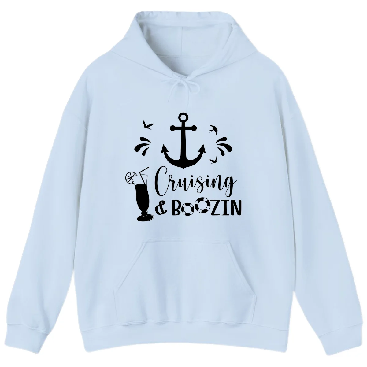 Cruising & Boozin Anchor Fun Cruise Hoodie in Light Blue