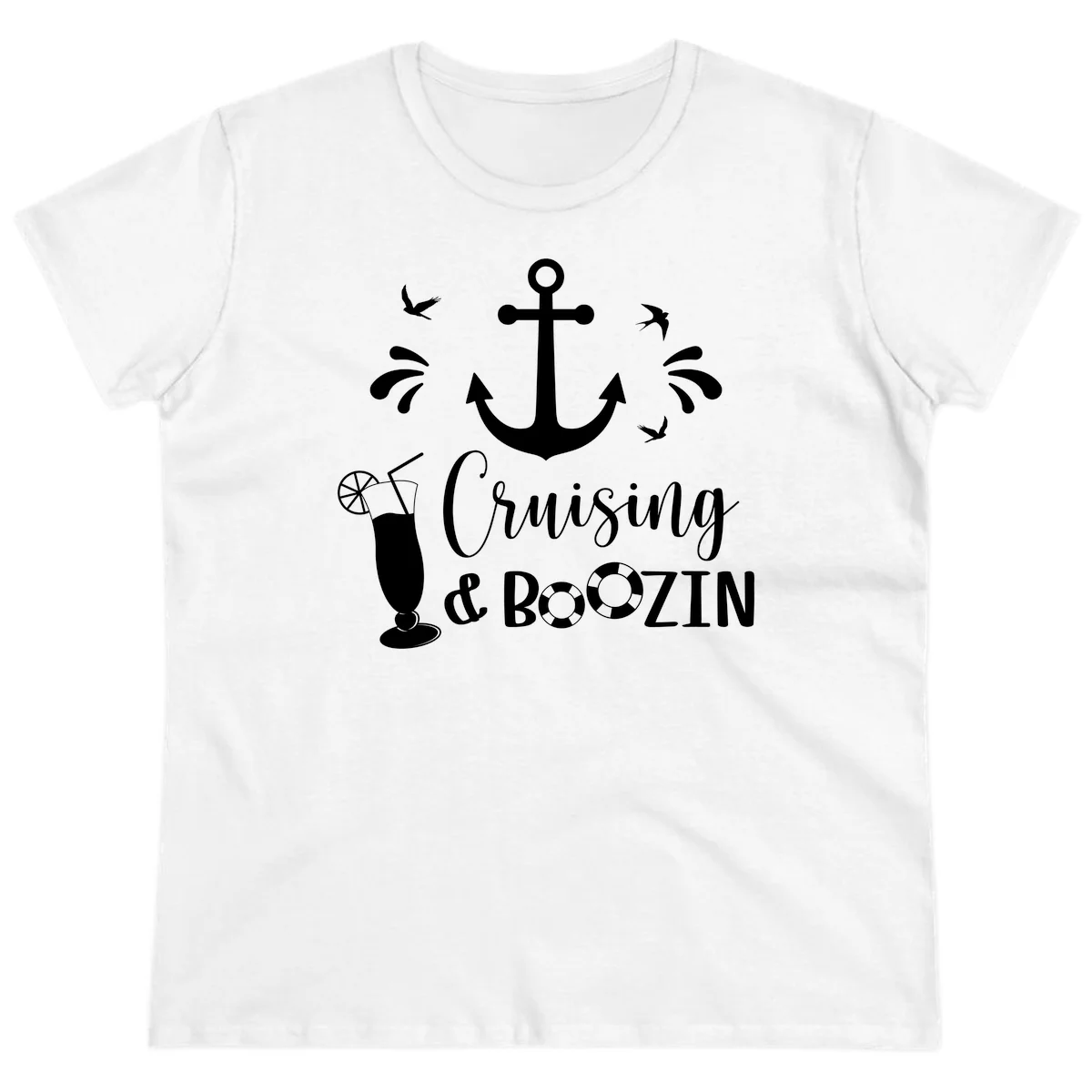 Cruising & Boozin Anchor Fun Ladies Cruise Tee in White