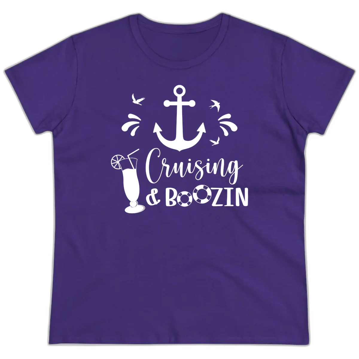 Cruising & Boozin Anchor Fun Ladies Cruise Tee in Purple
