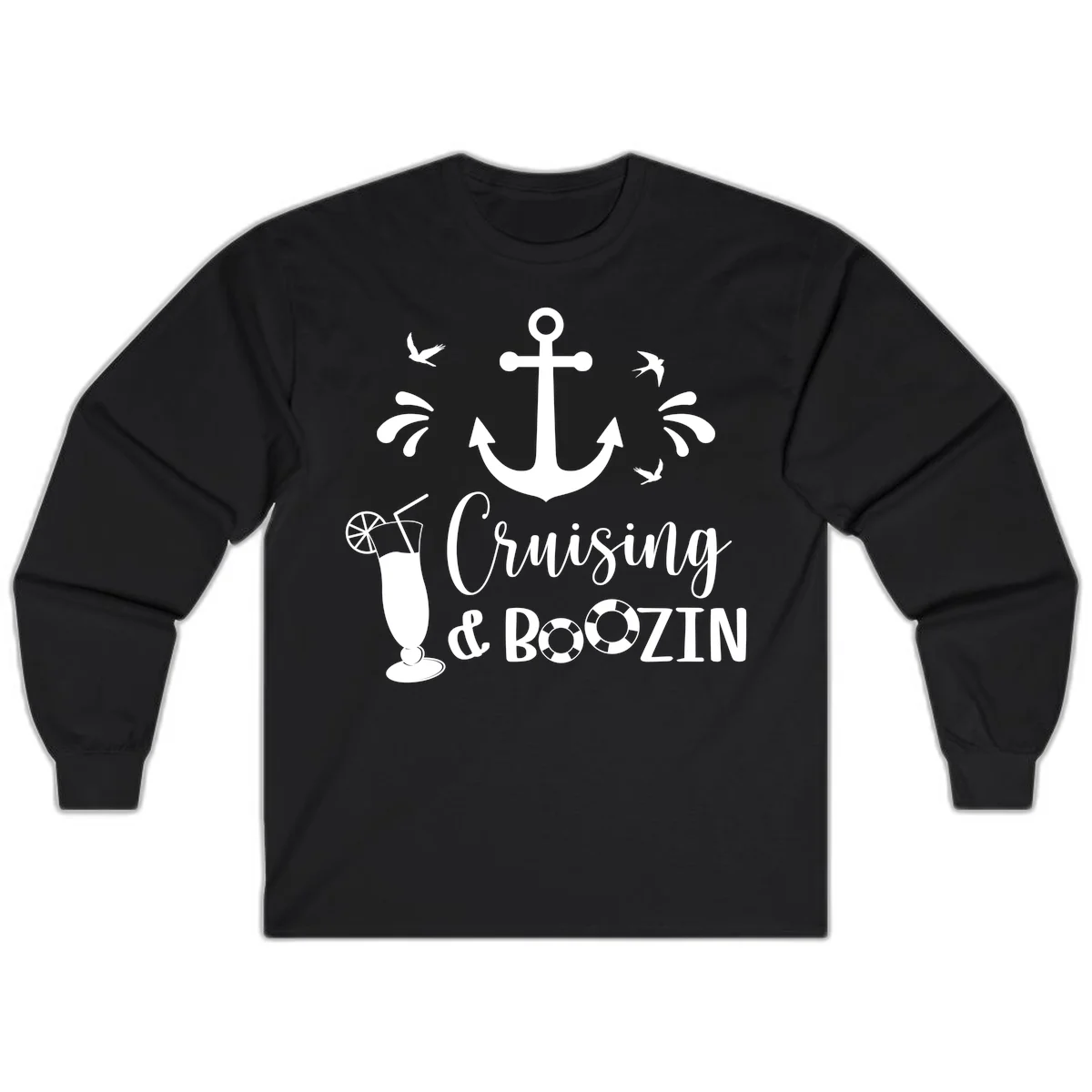 Cruising & Boozin Anchor Long Sleeve Cruise Shirt in Black