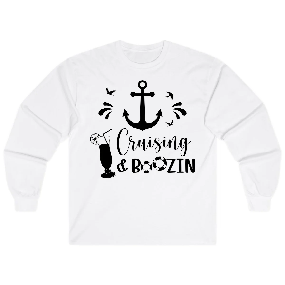 Cruising & Boozin Anchor Long Sleeve Cruise Shirt in White