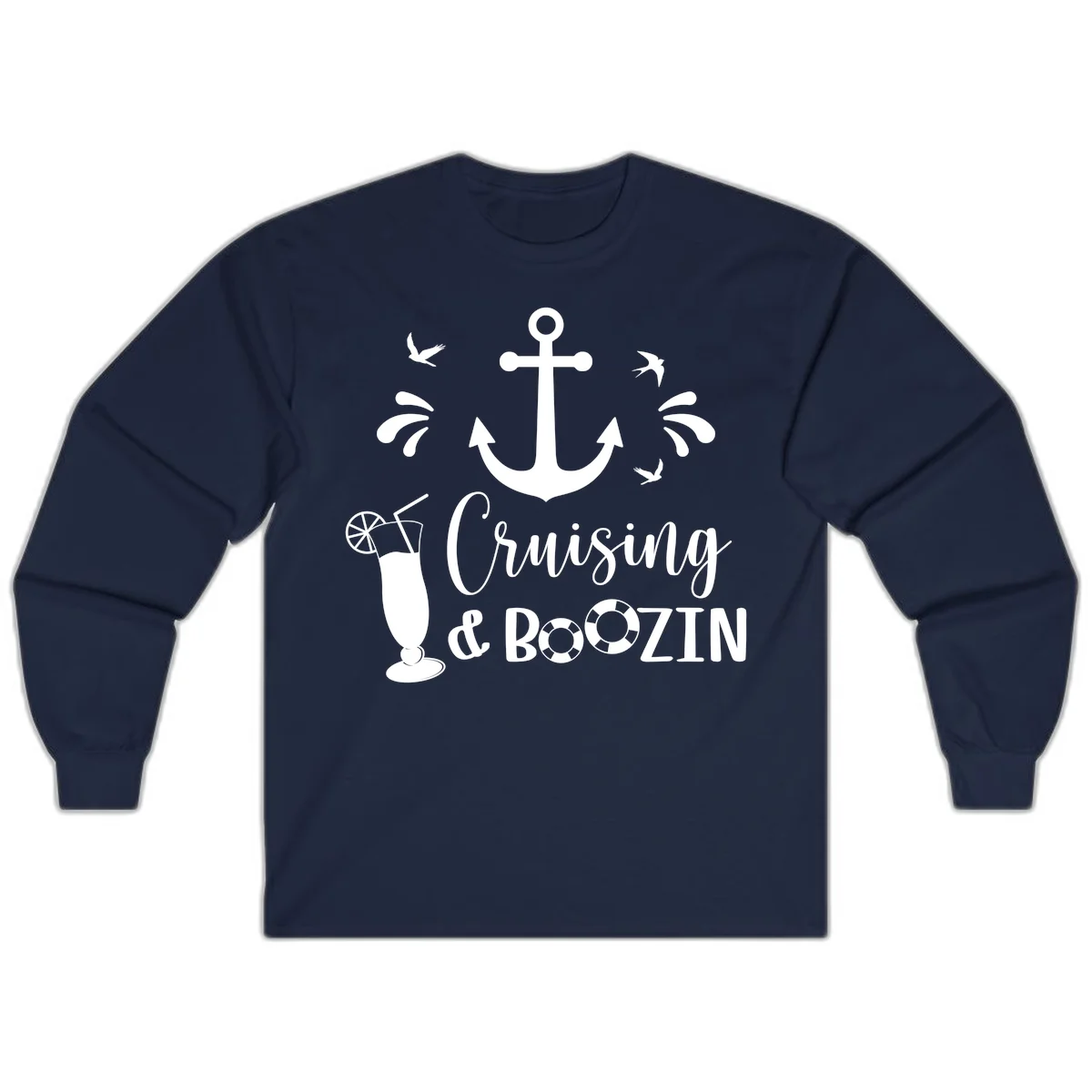 Cruising & Boozin Anchor Long Sleeve Cruise Shirt in Navy