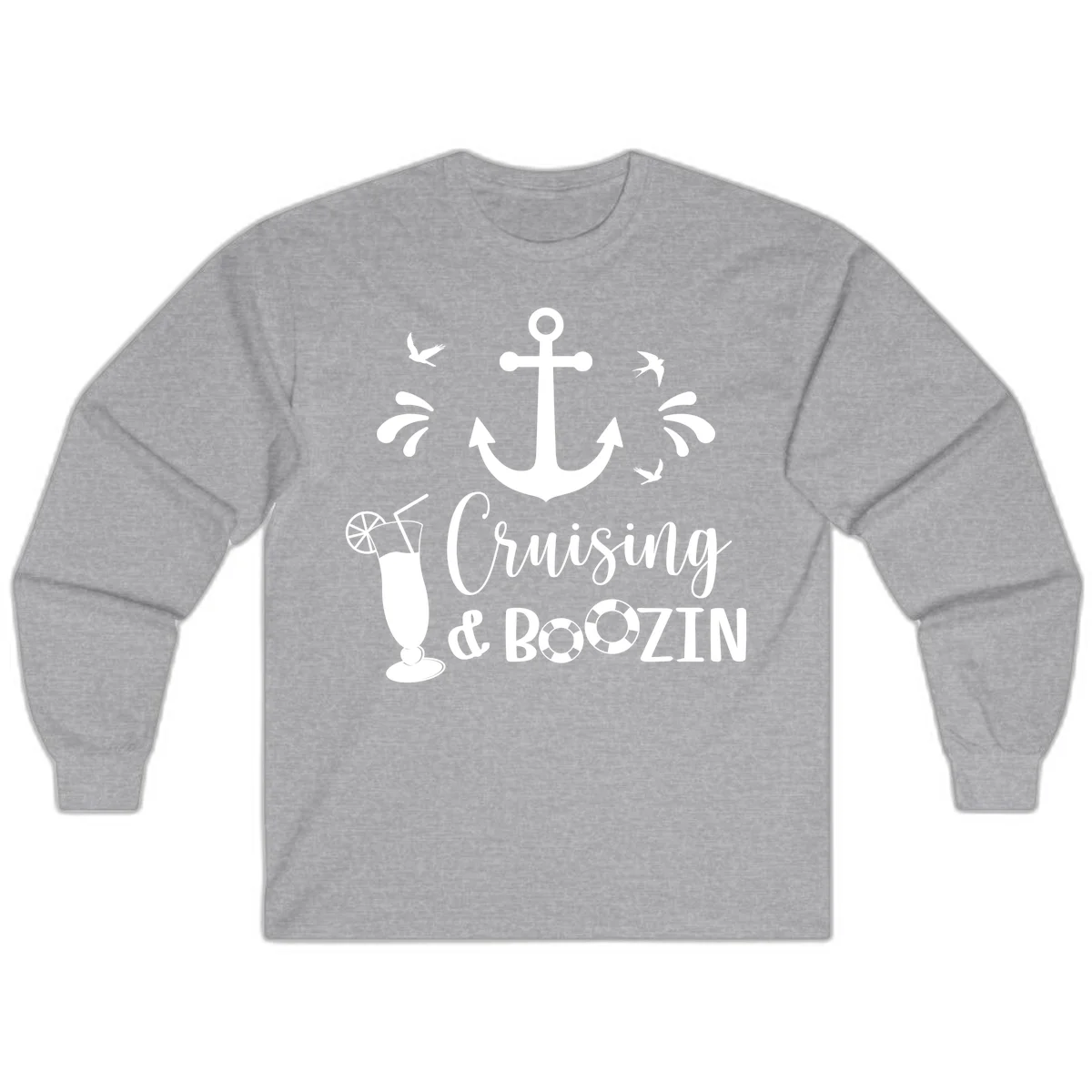 Cruising & Boozin Anchor Long Sleeve Cruise Shirt in Sport Grey