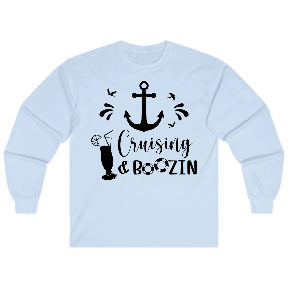 Cruising & Boozin Anchor Long Sleeve Cruise Shirt in Light Blue