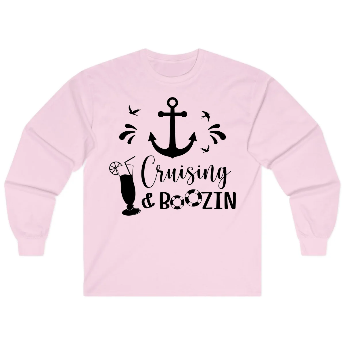 Cruising & Boozin Anchor Long Sleeve Cruise Shirt in Light Pink