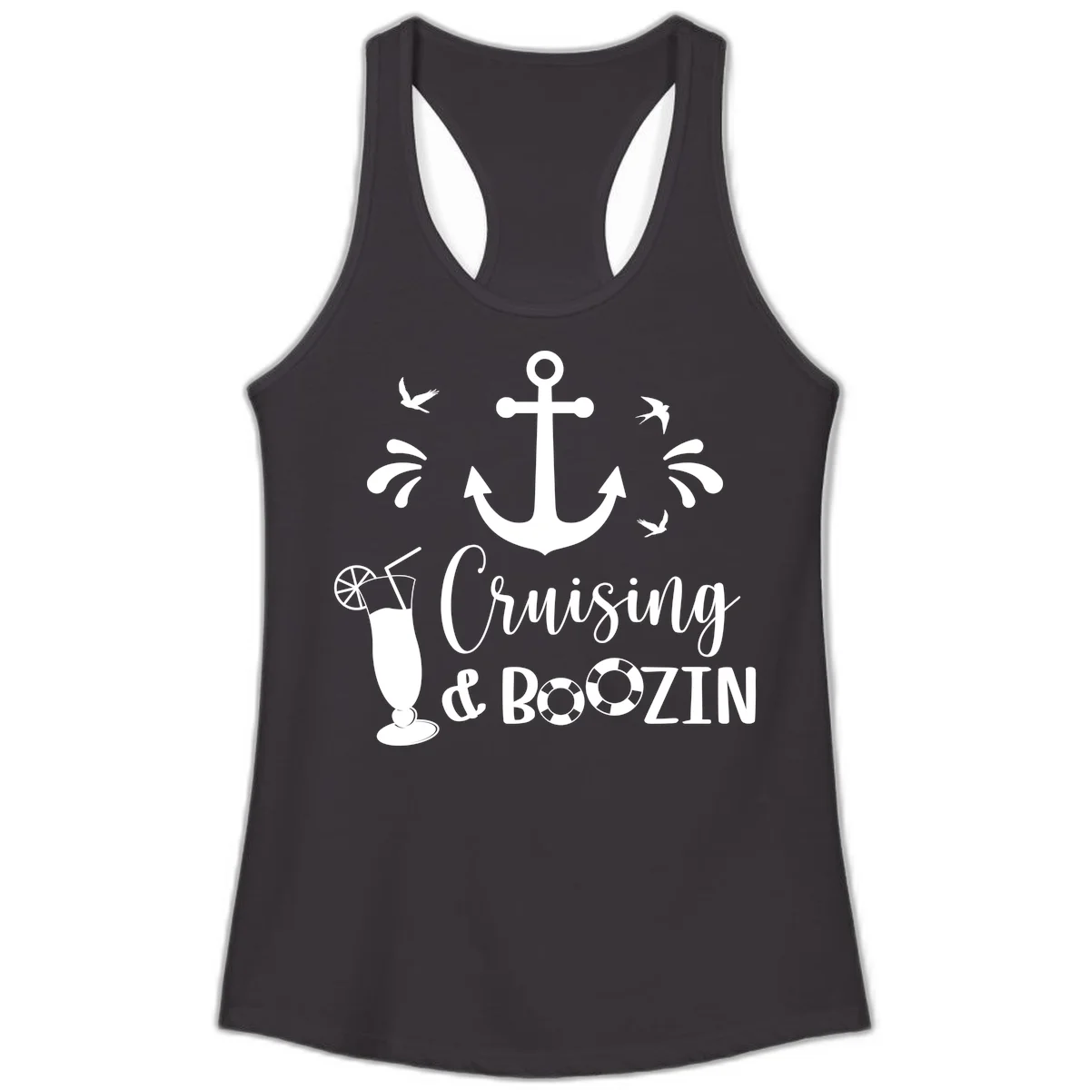 Cruising & Boozin Anchor Ladies Racerback Tank in Black