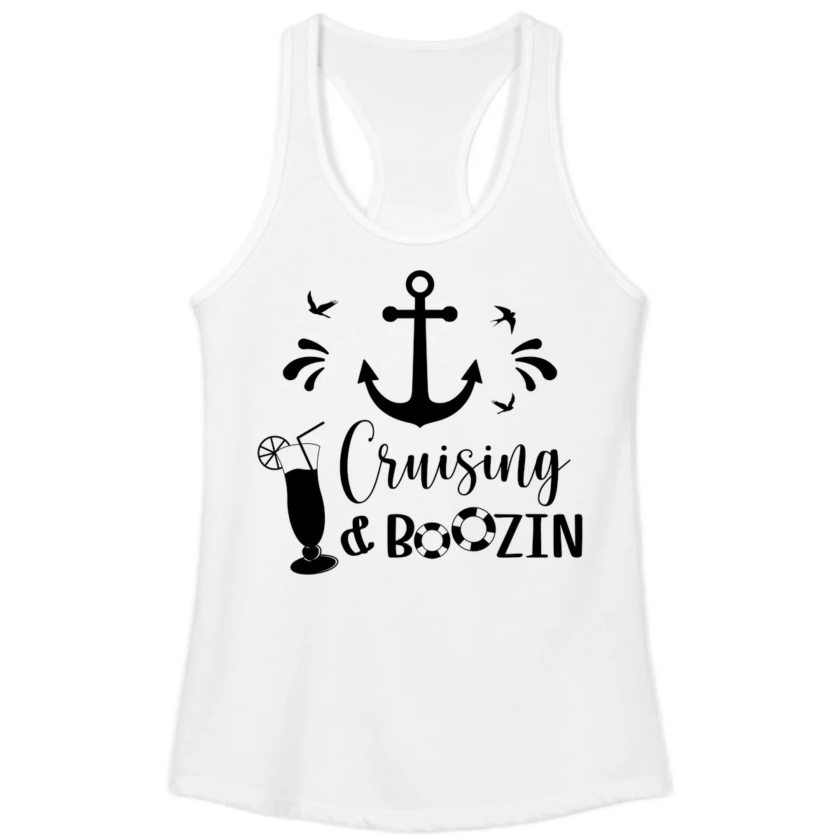 Cruising & Boozin Anchor Ladies Racerback Tank in White