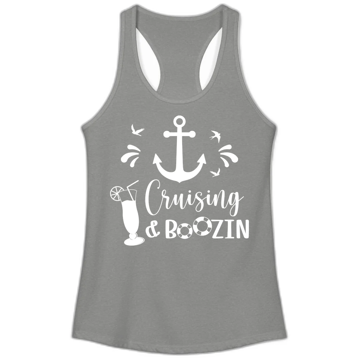 Cruising & Boozin Anchor Ladies Racerback Tank in Heather Grey
