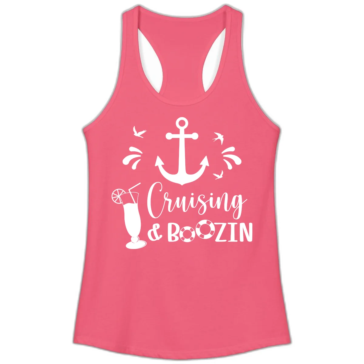 Cruising & Boozin Anchor Ladies Racerback Tank in Hot Pink