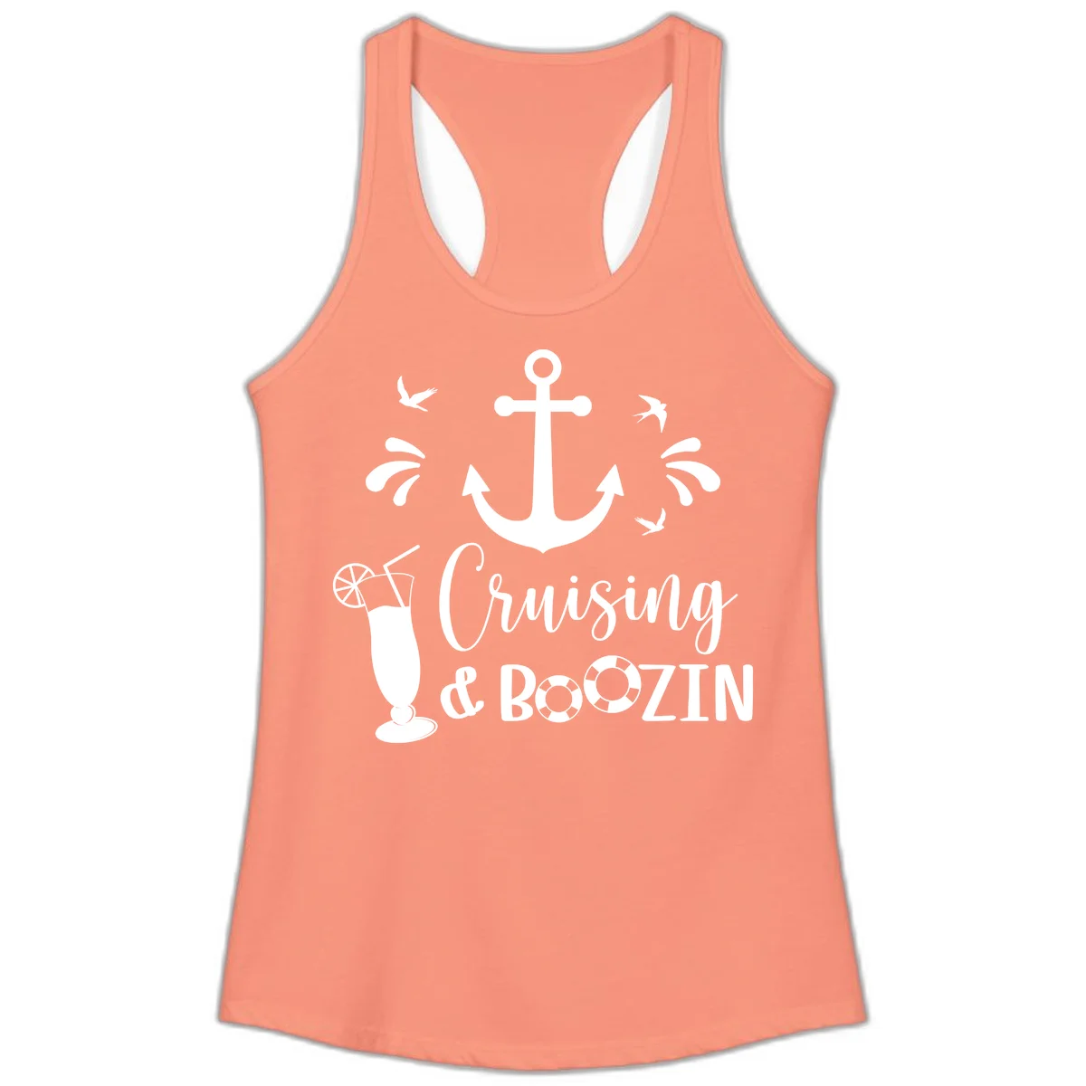 Cruising & Boozin Anchor Ladies Racerback Tank in Solid Light Orange