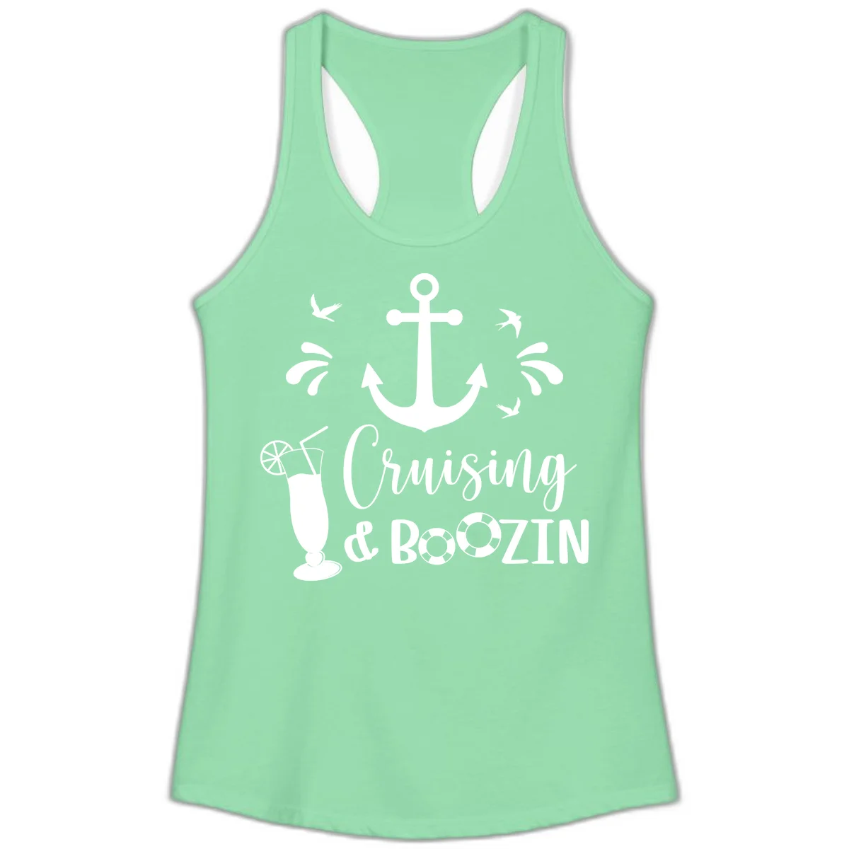 Cruising & Boozin Anchor Ladies Racerback Tank in Solid Mint