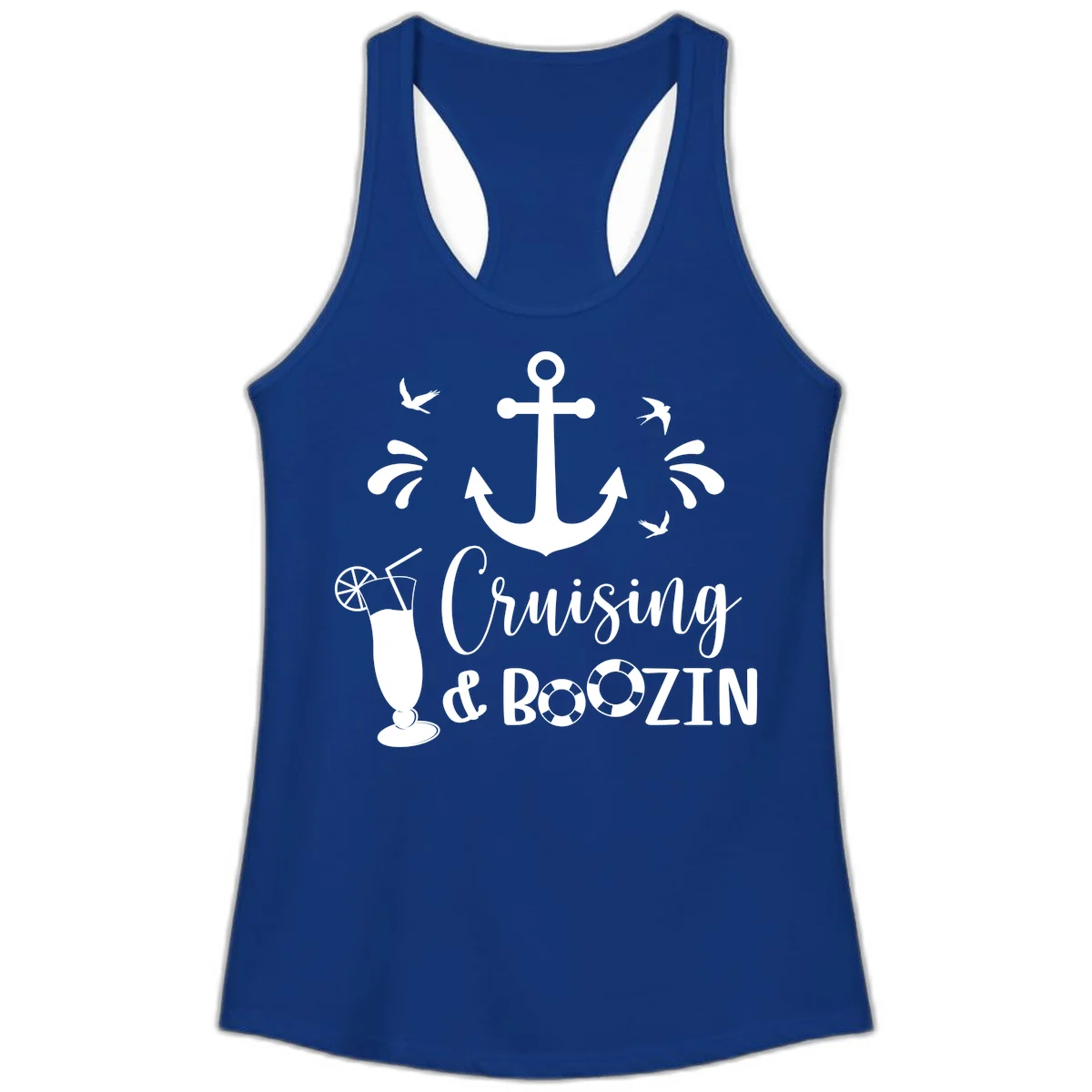 Cruising & Boozin Anchor Ladies Racerback Tank in Solid Royal