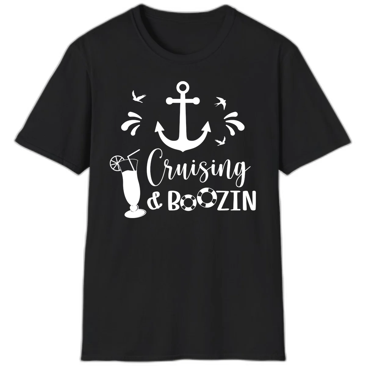 Cruising & Boozin Anchor Nautical Cruise T-Shirt in Black