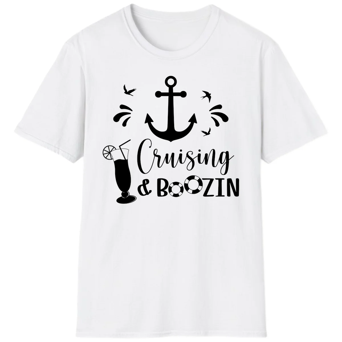 Cruising & Boozin Anchor Nautical Cruise T-Shirt in White