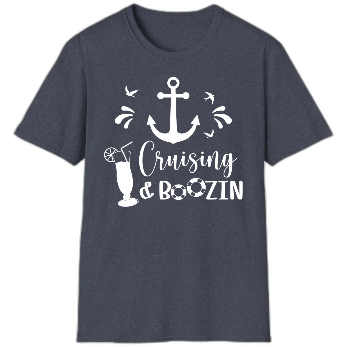 Cruising & Boozin Anchor Nautical Cruise T-Shirt in Heather Navy