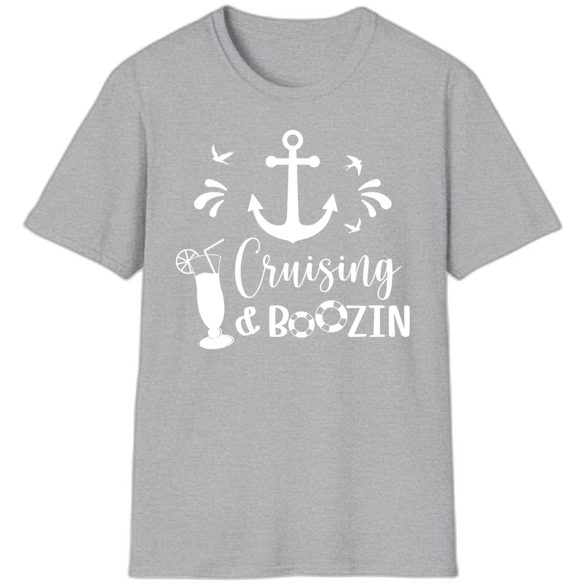 Cruising & Boozin Anchor Nautical Cruise T-Shirt in Sport Grey
