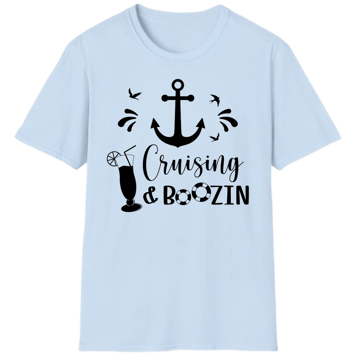 Cruising & Boozin Anchor Nautical Cruise T-Shirt in Light Blue