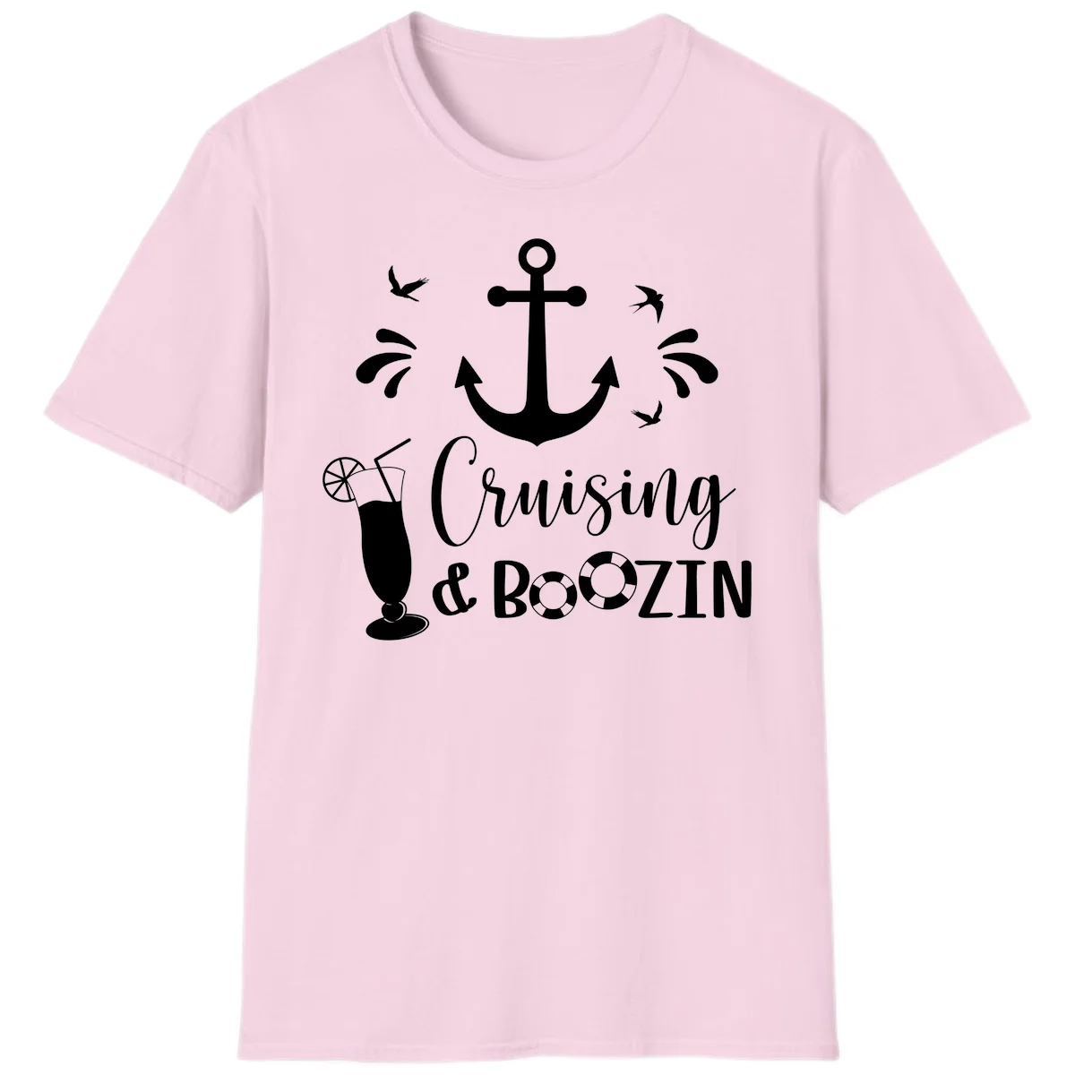 Cruising & Boozin Anchor Nautical Cruise T-Shirt in Light Pink