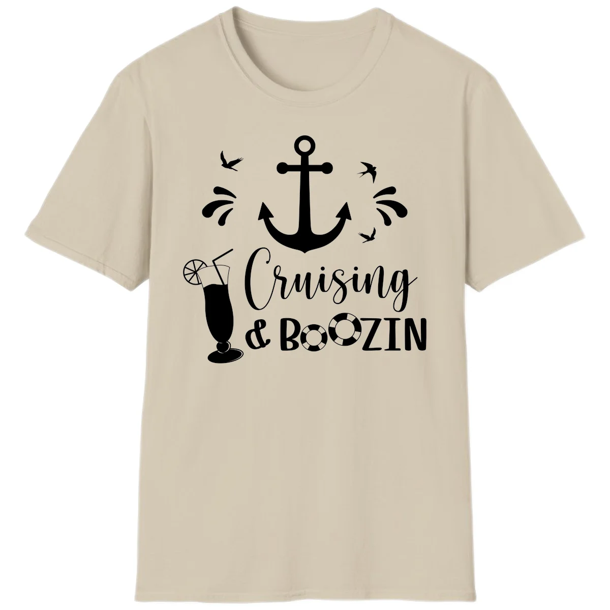 Cruising & Boozin Anchor Nautical Cruise T-Shirt in Sand