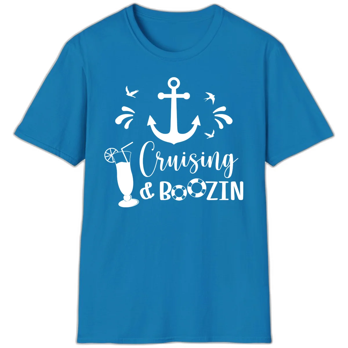 Cruising & Boozin Anchor Nautical Cruise T-Shirt in Sapphire