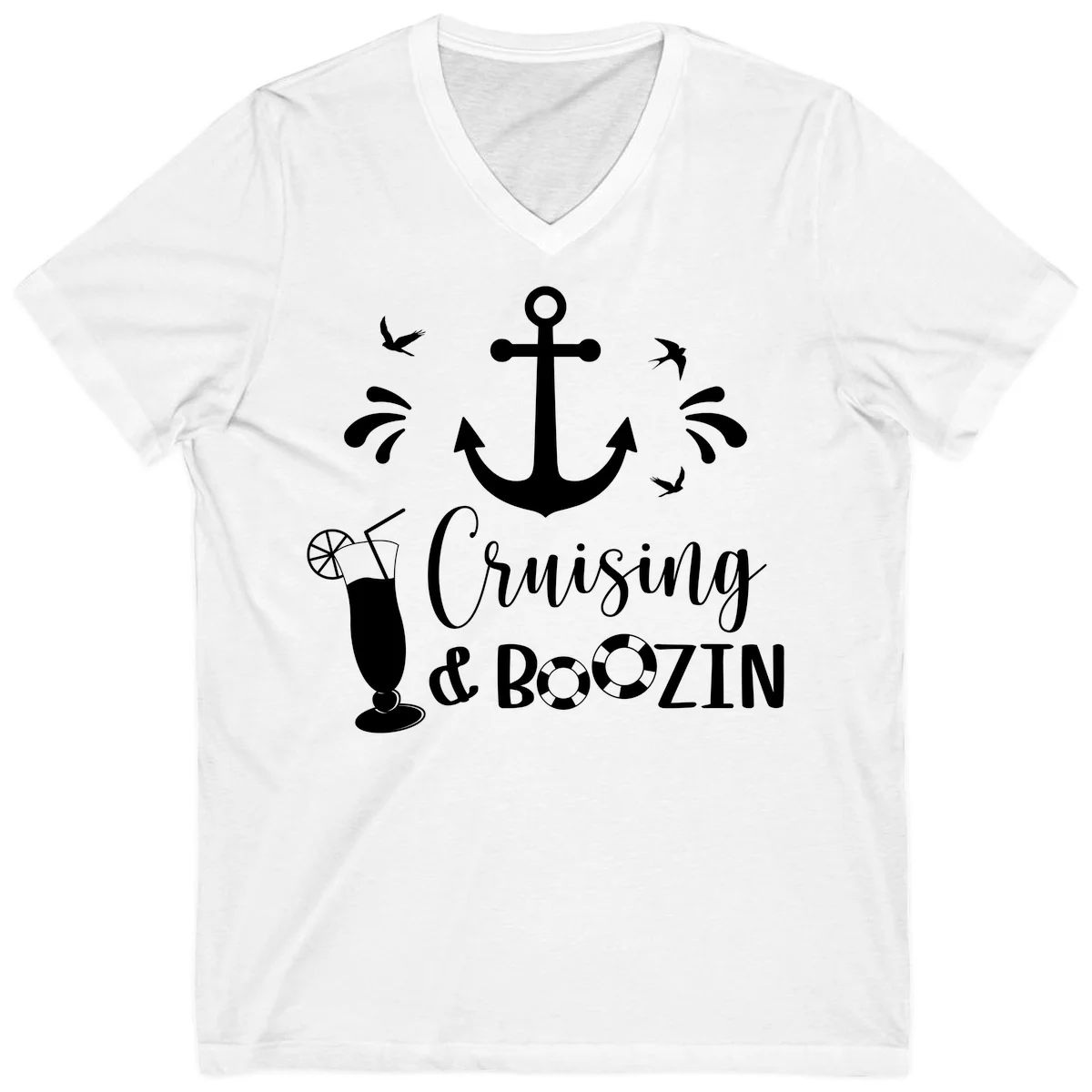 Cruising & Boozin Anchor Nautical V-Neck Tee in White