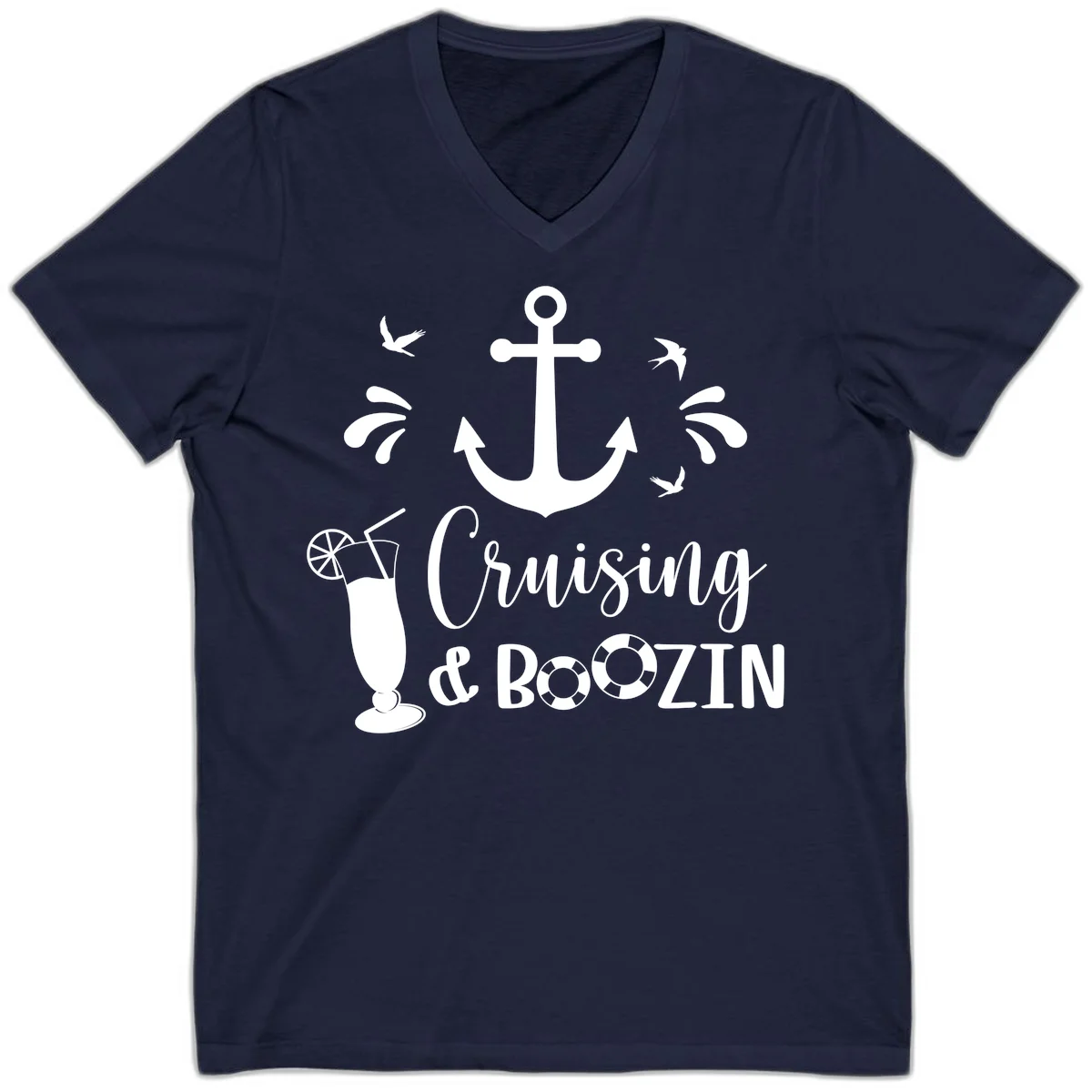 Cruising & Boozin Anchor Nautical V-Neck Tee in Navy