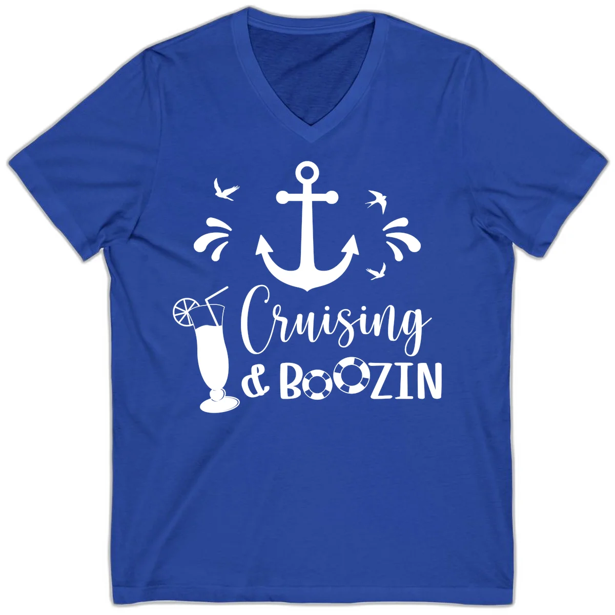 Cruising & Boozin Anchor Nautical V-Neck Tee in True Royal