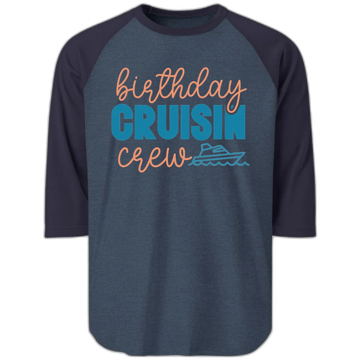 Birthday Crushin' Crew Raglan 3/4 in Heather Denim Navy