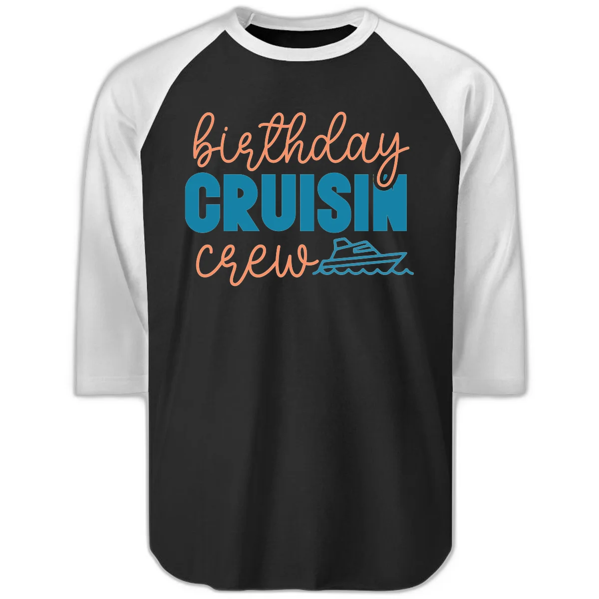 Birthday Crushin' Crew Raglan 3/4 in Black White