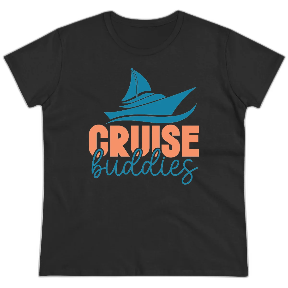 Cruise Buddies Ship Design Ladies Tee in Black