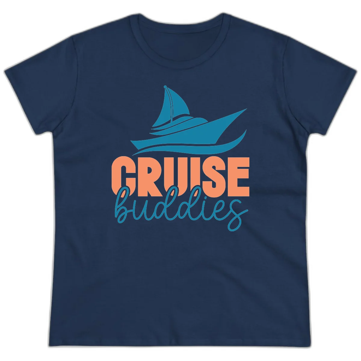 Cruise Buddies Ship Design Ladies Tee in Navy