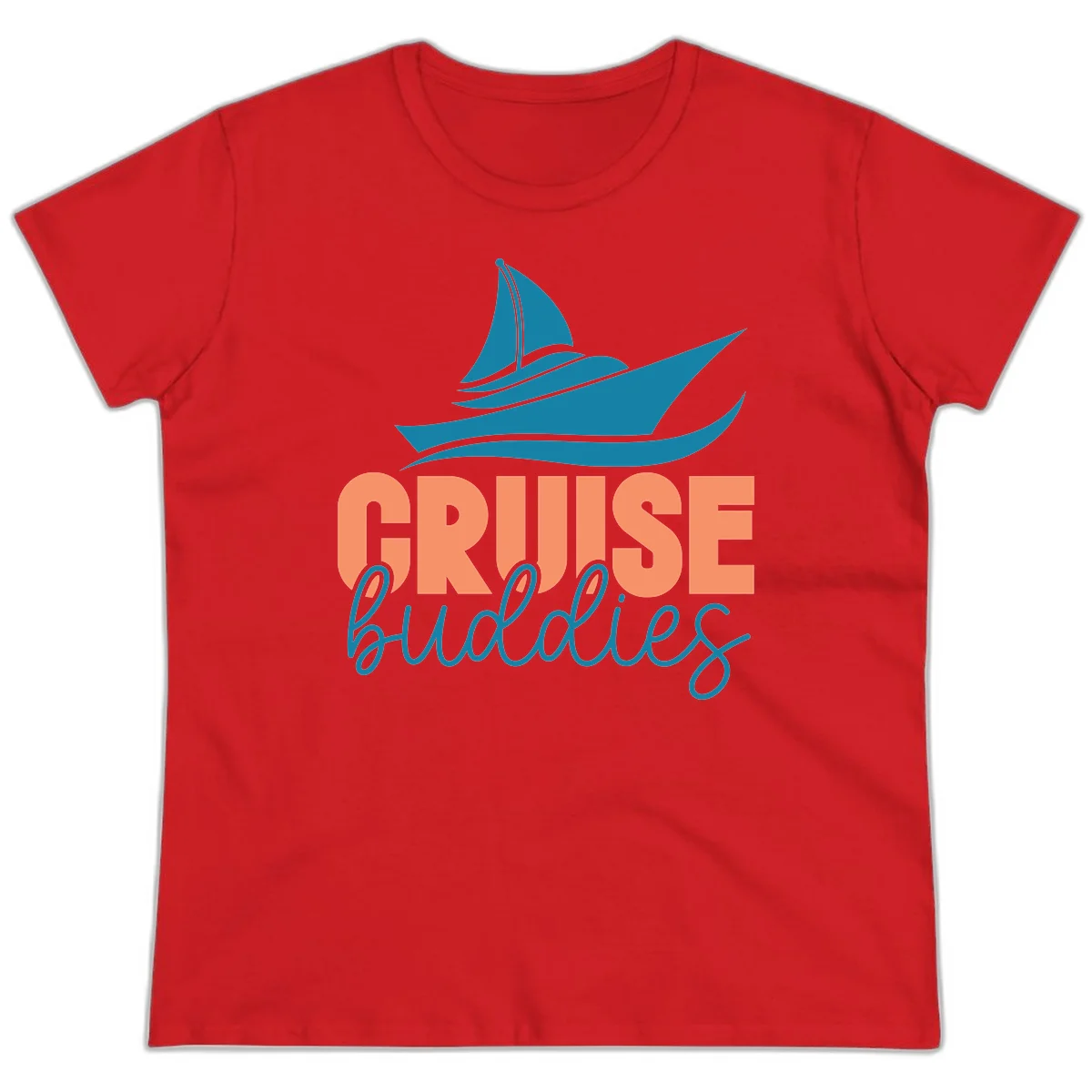Cruise Buddies Ship Design Ladies Tee in Red