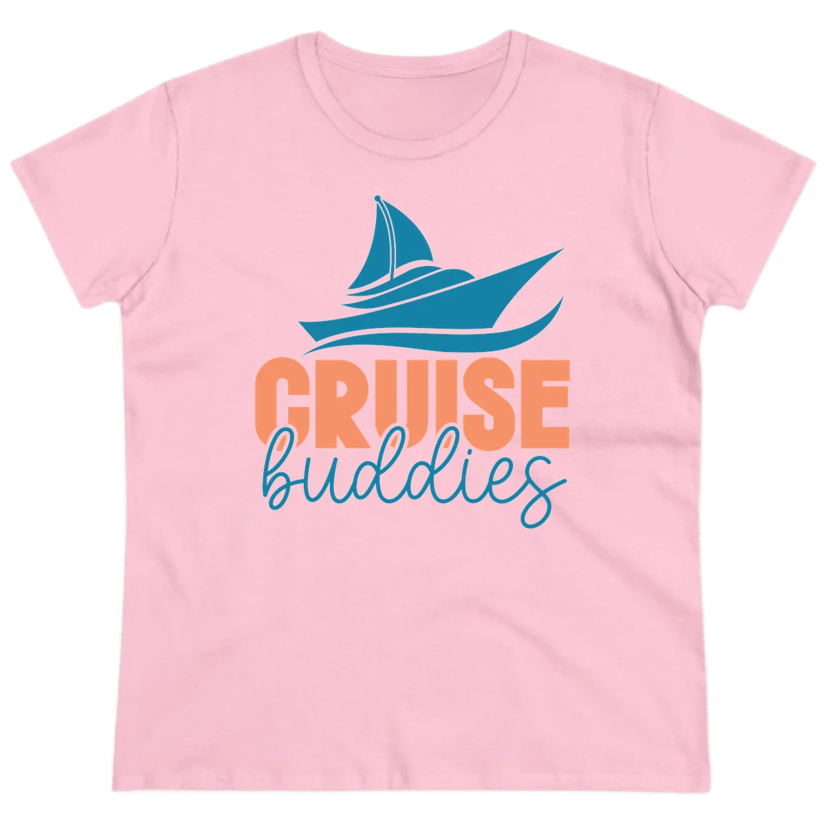 Cruise Buddies Ship Design Ladies Tee in Light Pink