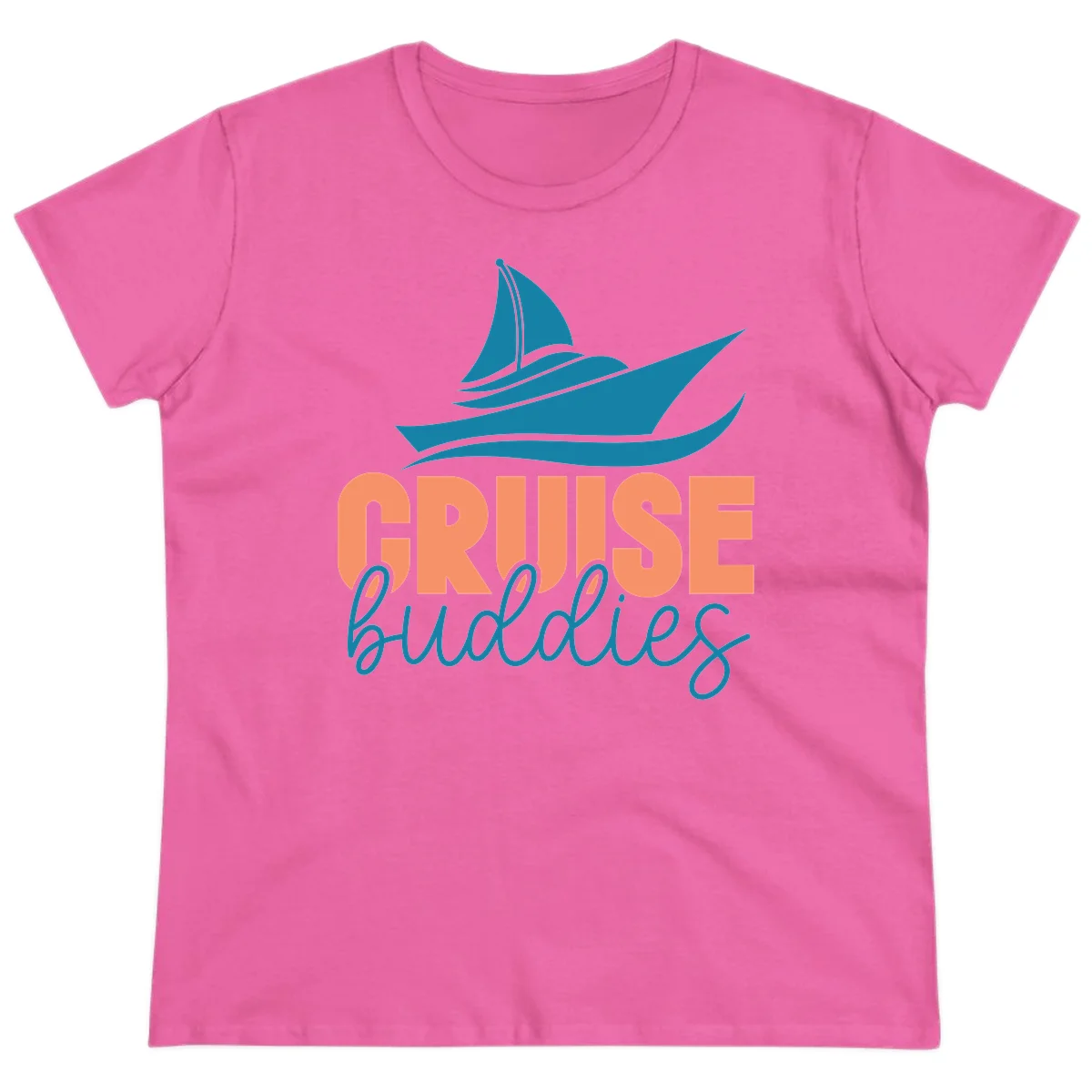 Cruise Buddies Ship Design Ladies Tee in Azalea