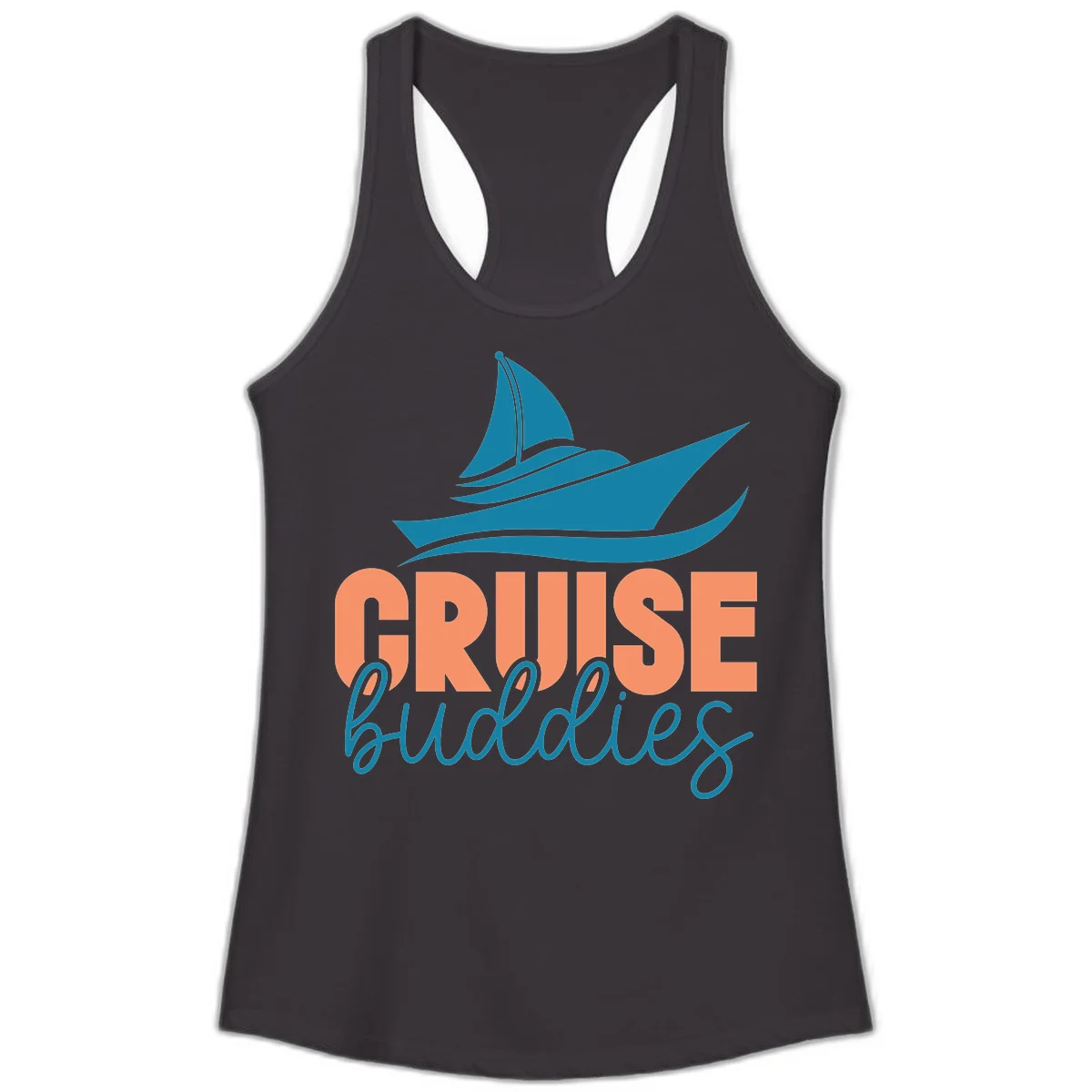 Cruise Buddies Ship Design Ladies Tank in Black