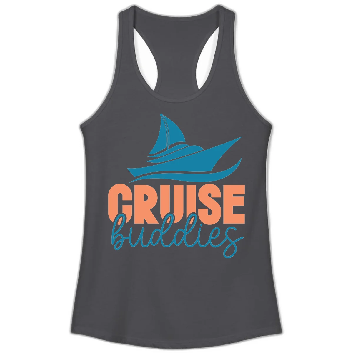 Cruise Buddies Ship Design Ladies Tank in Solid Dark Gray