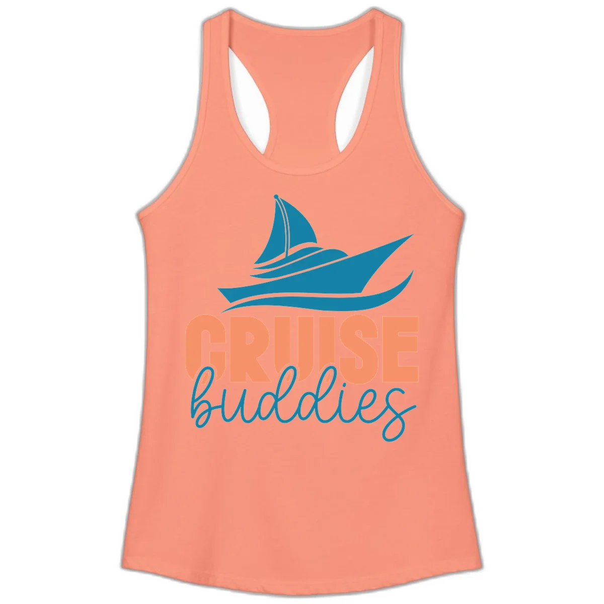 Cruise Buddies Ship Design Ladies Tank in Solid Light Orange