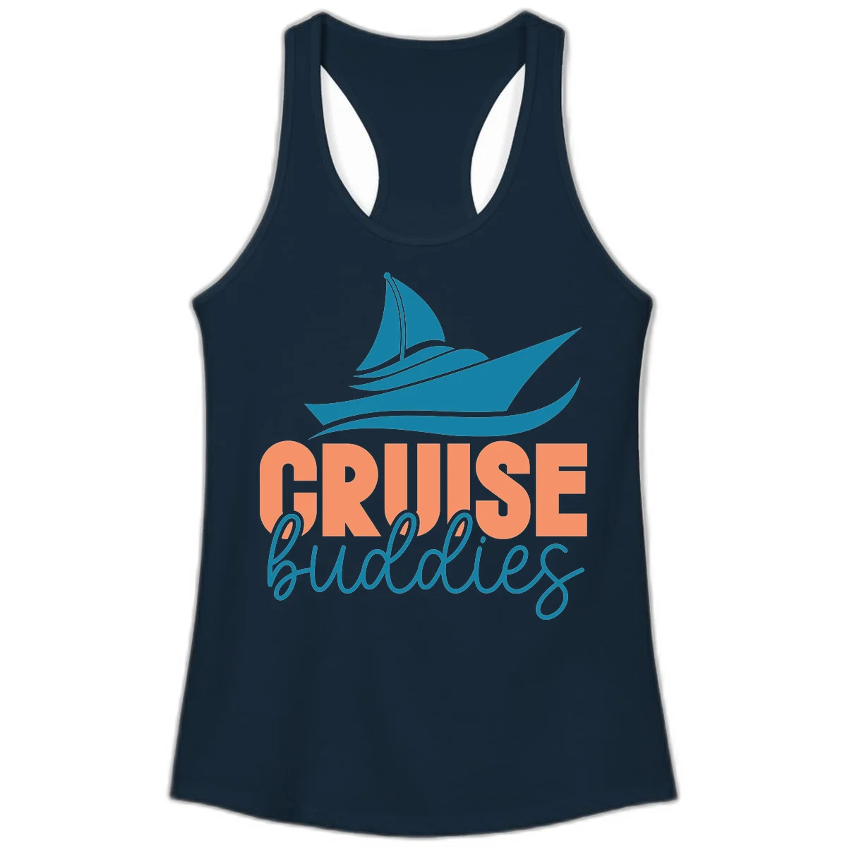 Cruise Buddies Ship Design Ladies Tank in Solid Midnight Navy