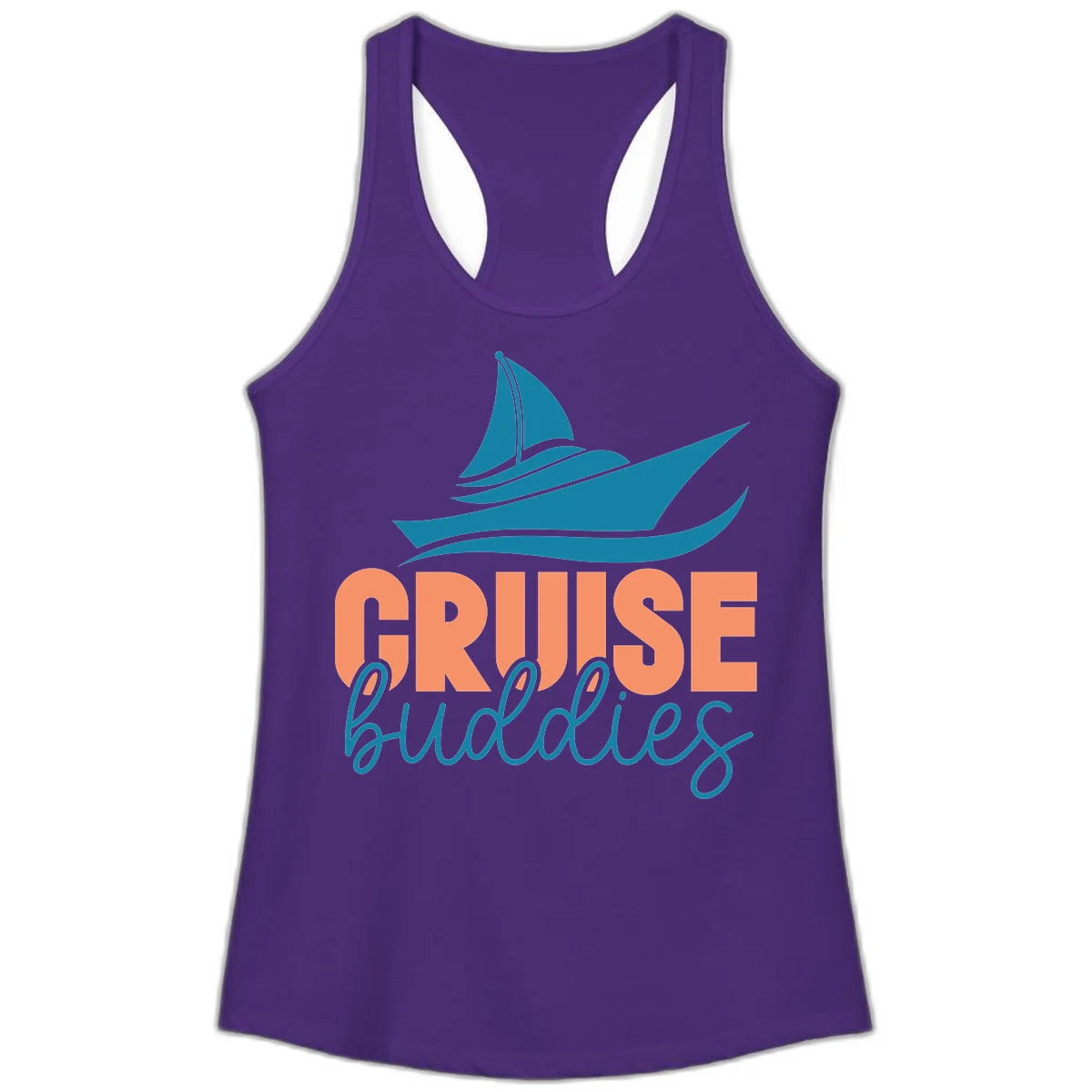 Cruise Buddies Ship Design Ladies Tank in Solid Purple Rush