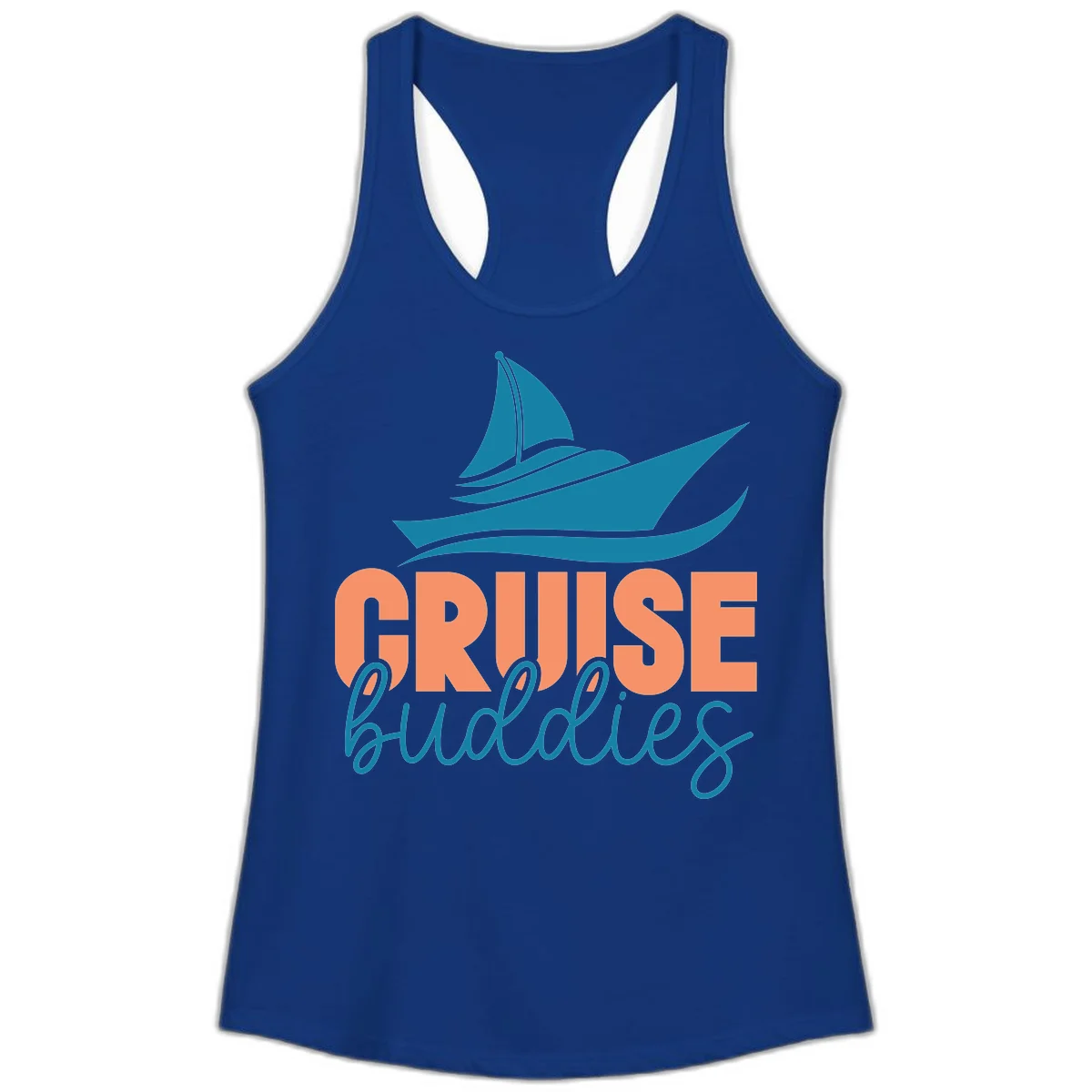 Cruise Buddies Ship Design Ladies Tank in Solid Royal