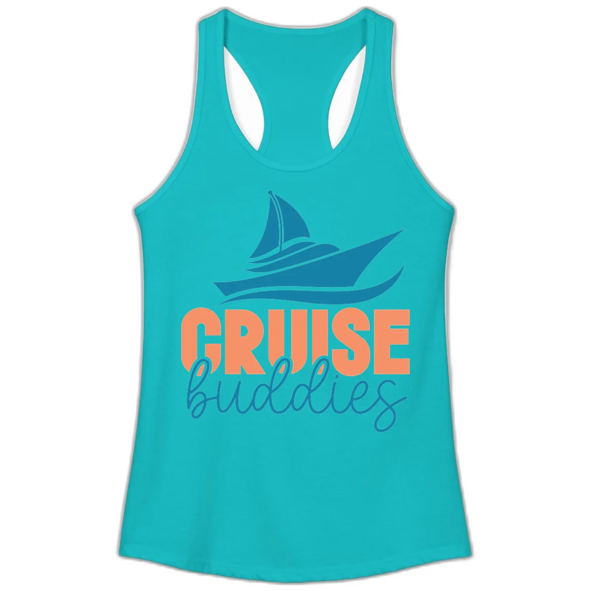 Cruise Buddies Ship Design Ladies Tank in Tahiti Blue
