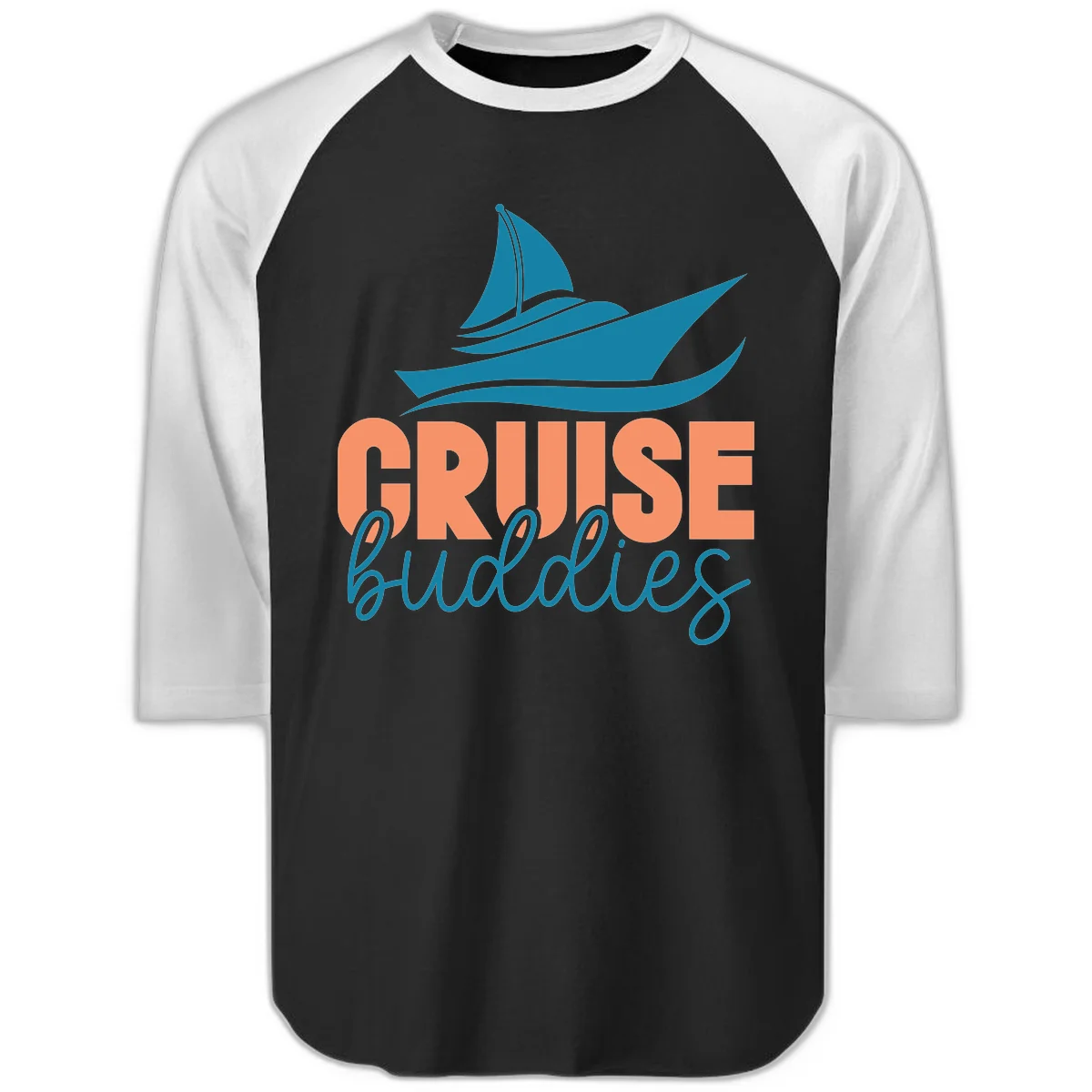Cruise Buddies Ship Design Raglan 3/4 in Black White