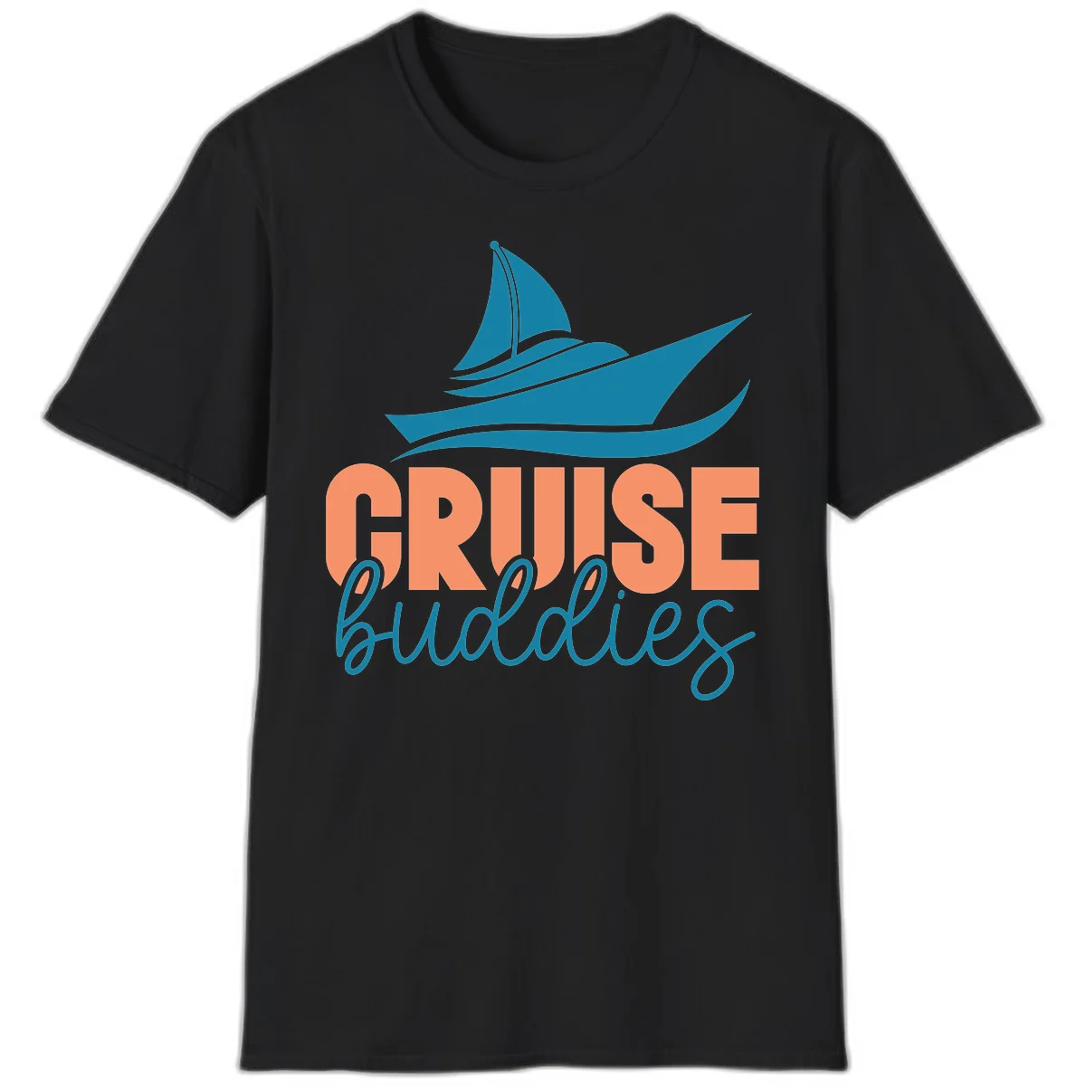 Cruise Buddies Ship Design T-Shirt in Black