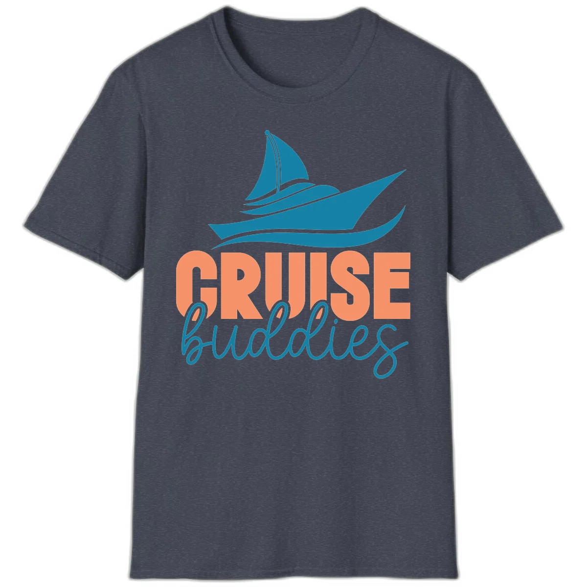 Cruise Buddies Ship Design T-Shirt in Heather Navy