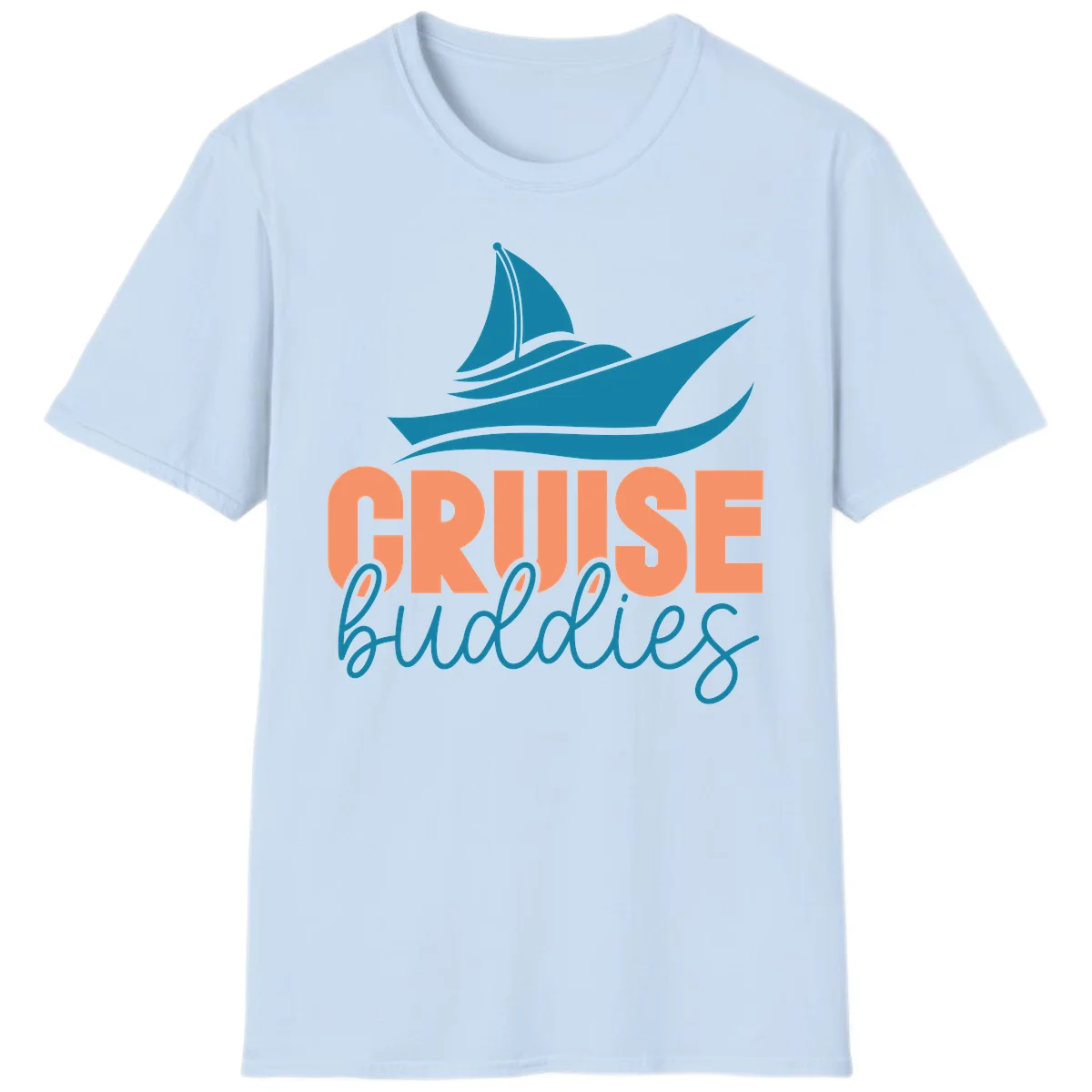 Cruise Buddies Ship Design T-Shirt in Light Blue