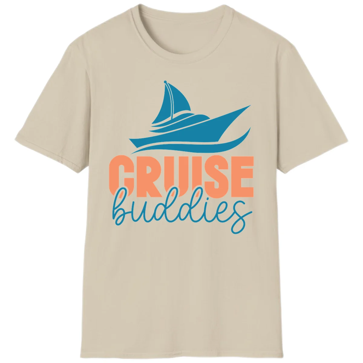 Cruise Buddies Ship Design T-Shirt in Sand