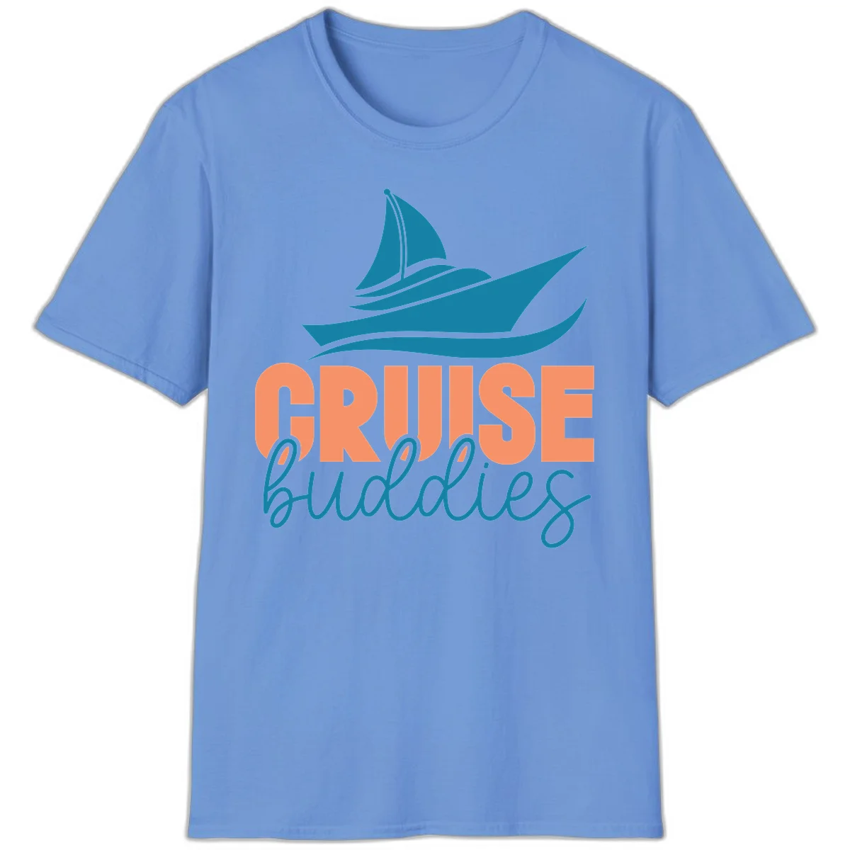 Cruise Buddies Ship Design T-Shirt in Carolina Blue